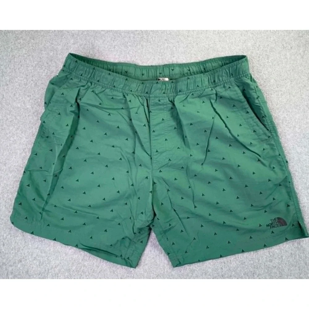 The North Face Flash‎ Dry Swim Trunks Mens XL Green Tent AOP Zip Pocket Lined